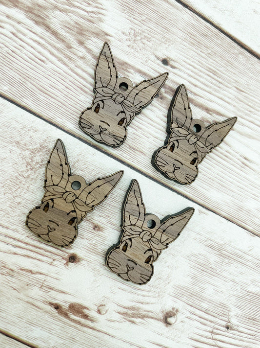 Wood Engraved Bunny Rabbit Easter Earring Blanks, Finished Walnut Blank, DIY Jewelry Making
