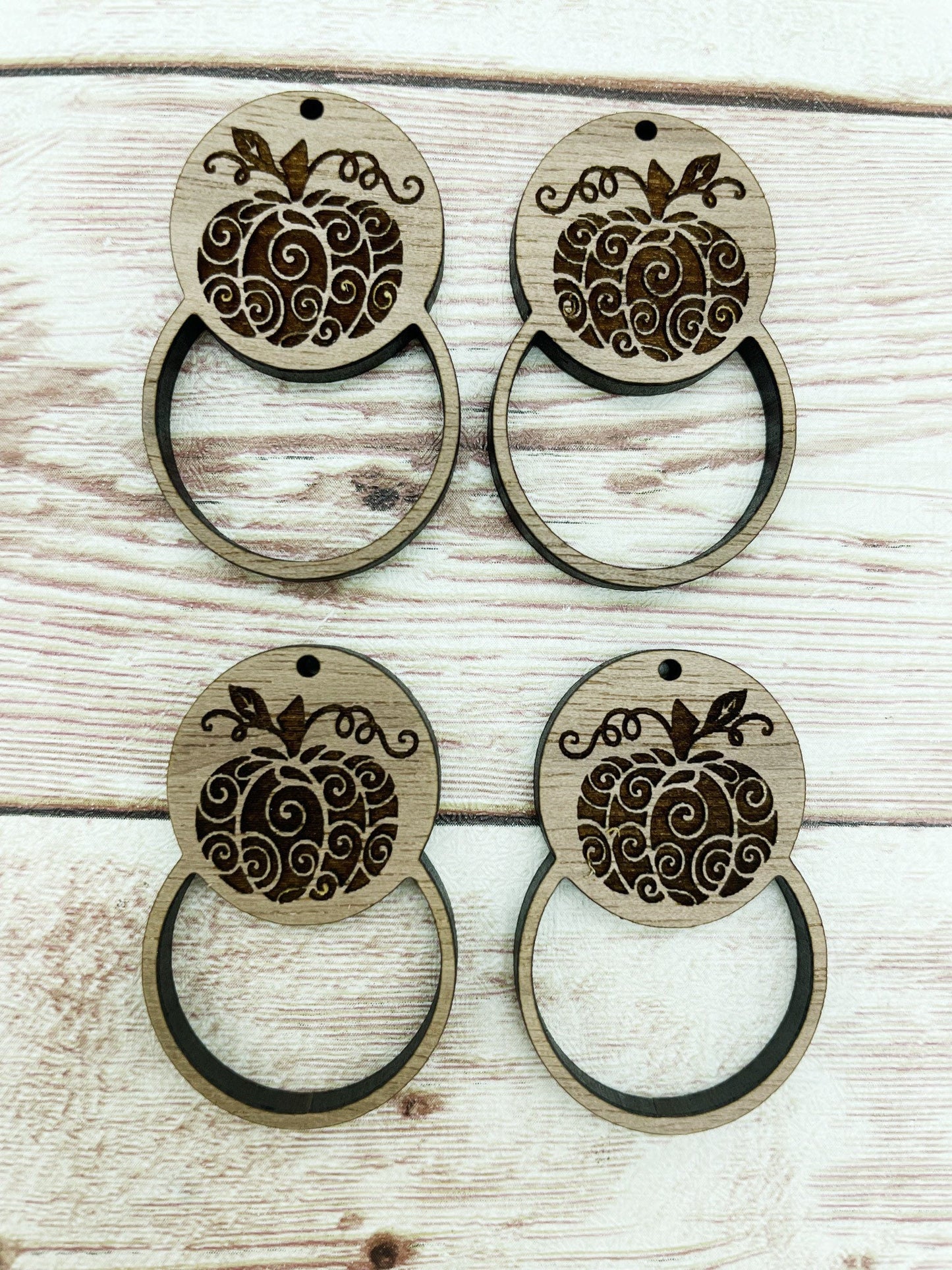 Wood Macrame Engraved Pumpkin Earring Blanks, Finished Walnut Blank, DIY Jewelry Making