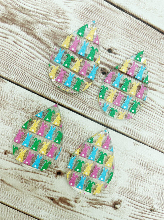 Patterned Bunny Rabbit Butt Easter Teardrop Acrylic Earring Blanks, DIY Jewelry Making