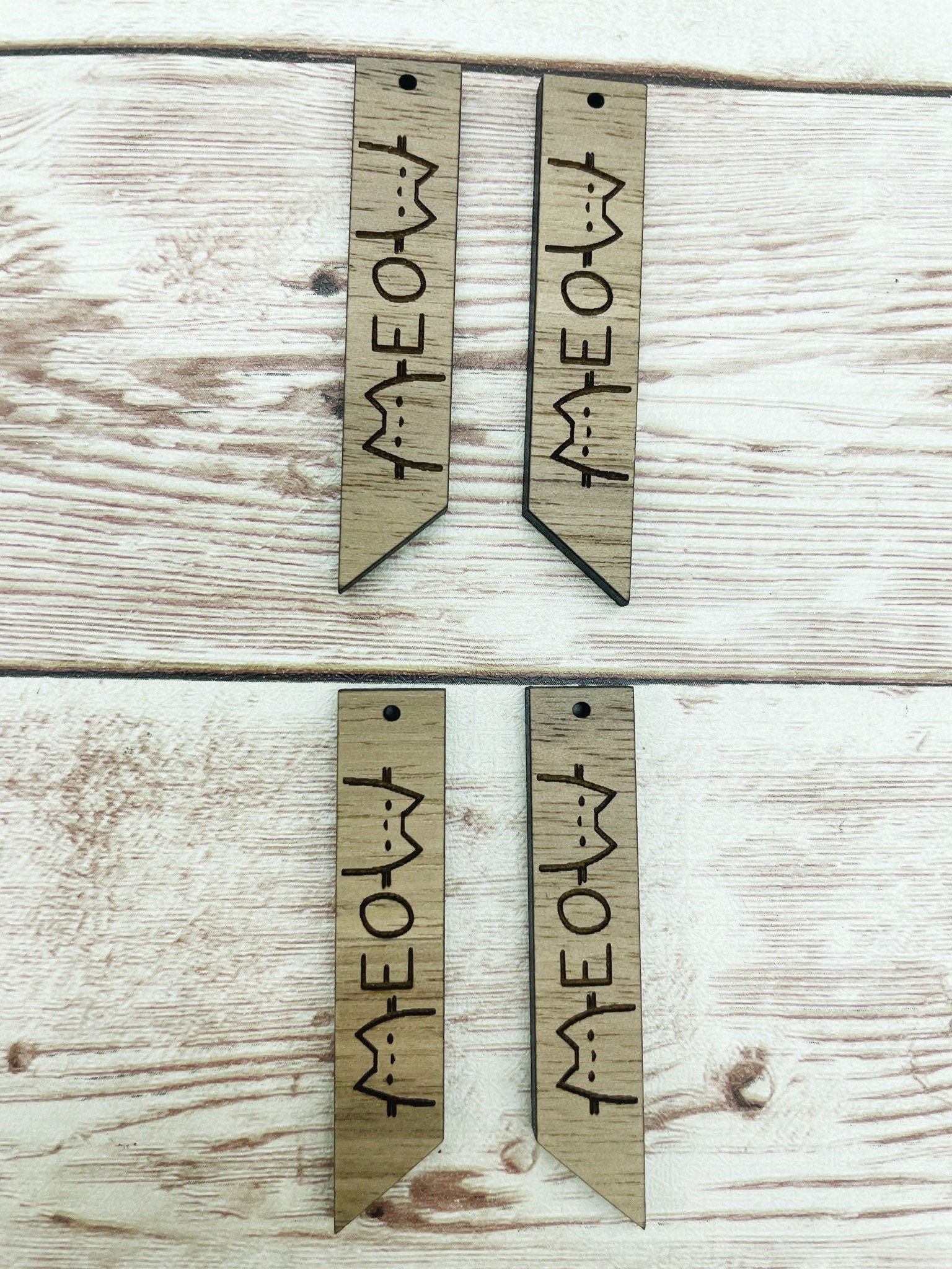 Wood Bar Engraved Cat Meow Earring Blanks, Finished Walnut Blank, DIY Jewelry Making