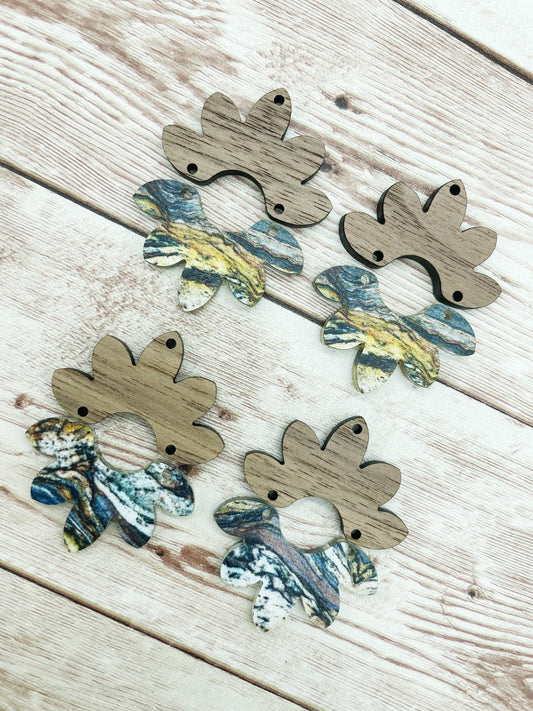 Patterned Granite Flower Petal Acrylic and Wood Set Earring Blanks, DIY Jewelry Making
