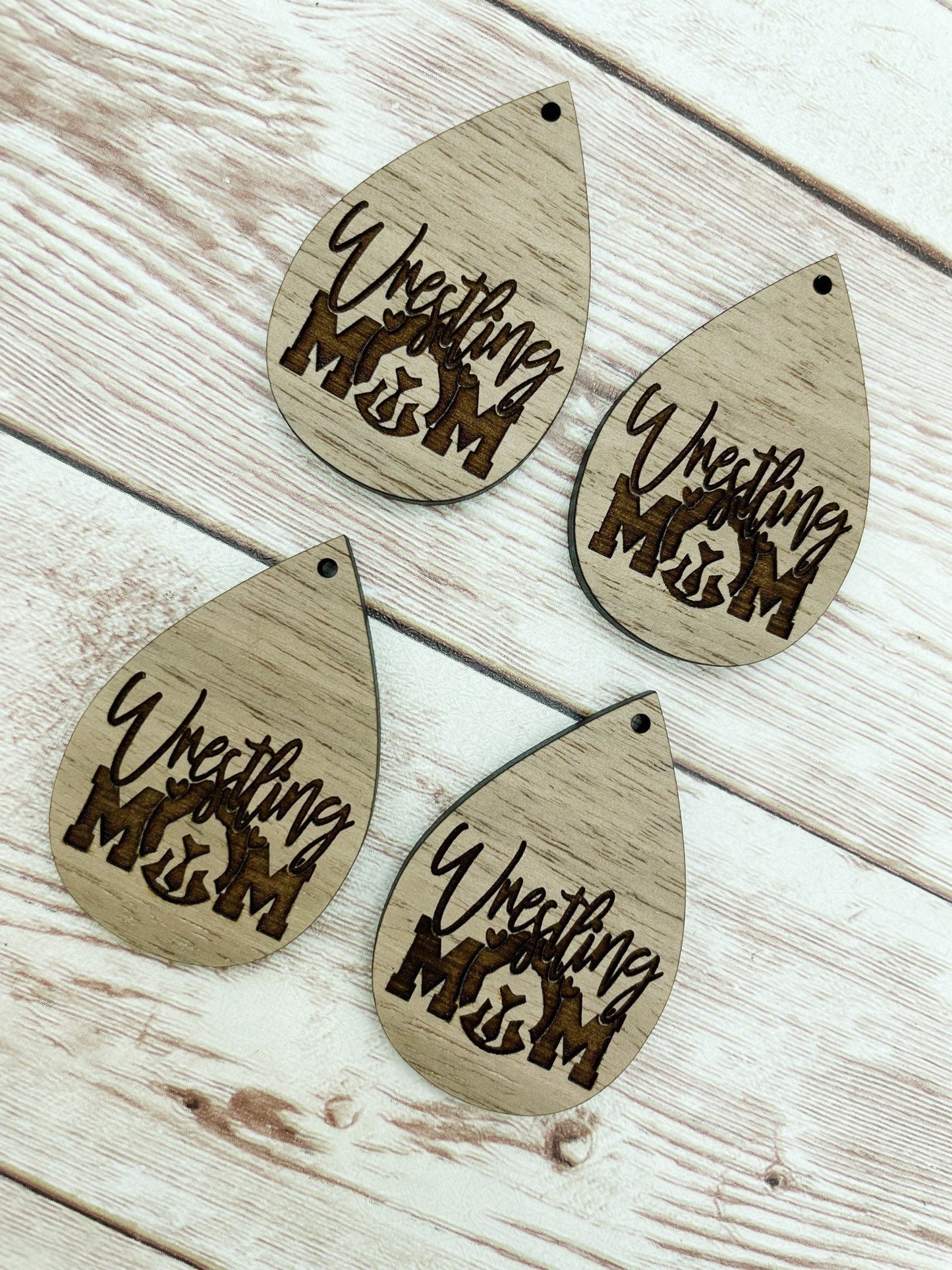 Wood Teardrop Engraved Wrestling Mom Earring Blanks, Finished Walnut Blank, DIY Jewelry Making