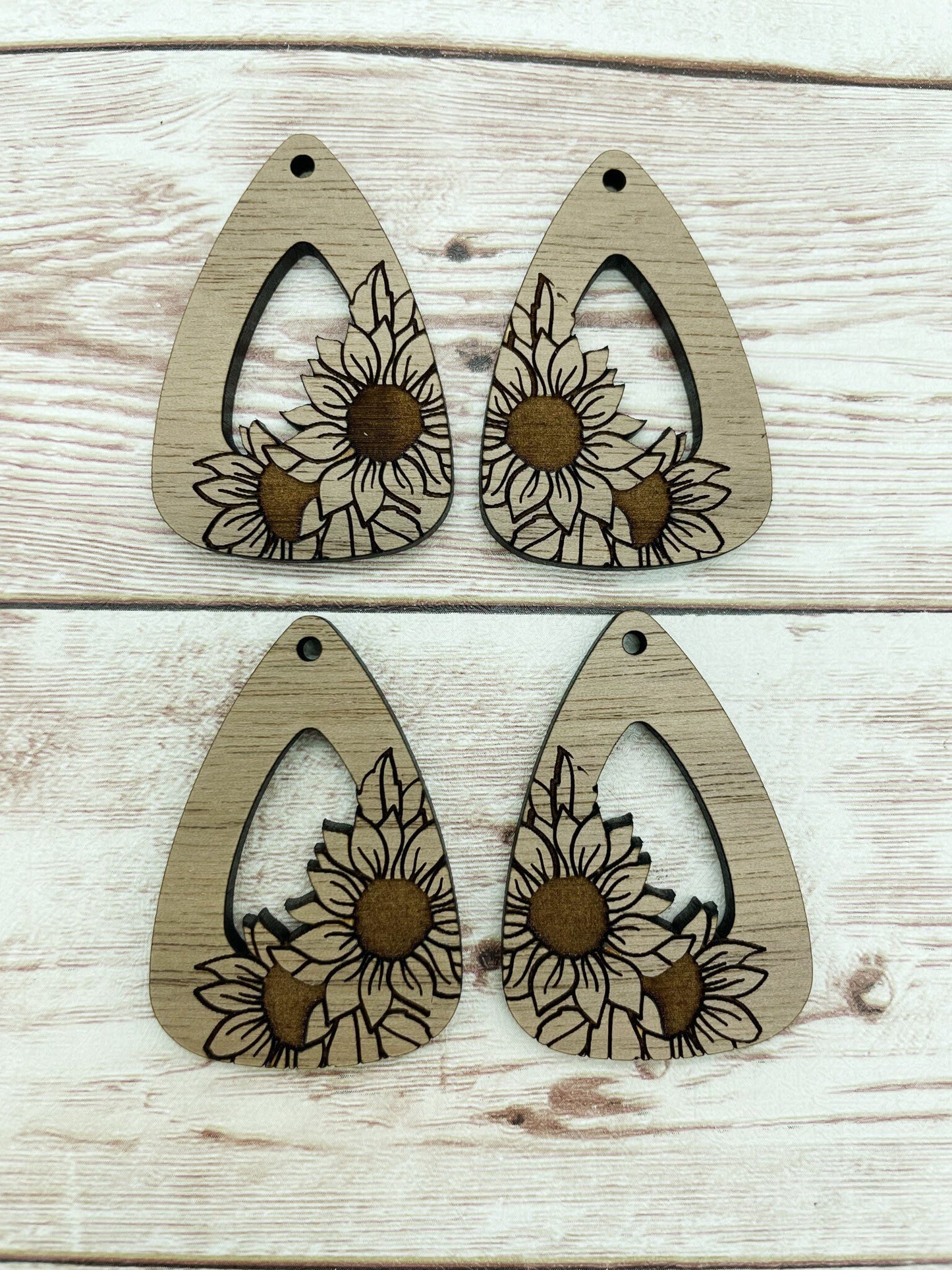 Wood Engraved Sunflower Earring Blanks, Finished Walnut Blank, DIY Jewelry Making