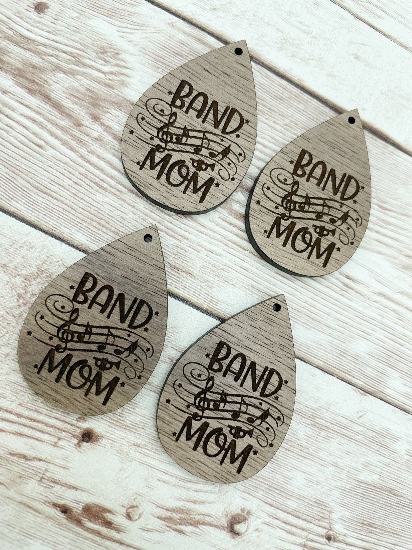 Wood Teardrop Engraved Band Mom Earring Blanks, Finished Walnut Blank, DIY Jewelry Making