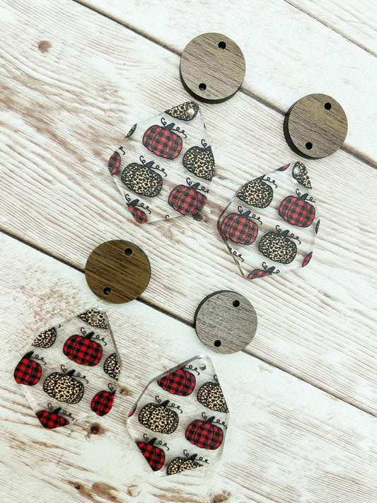 Patterned Pumpkin Acrylic and Wood Circle Set Earring Blanks, DIY Jewelry Making