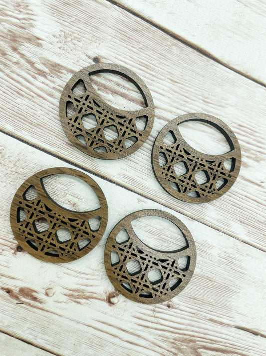 Wood Rattan Hoop Earring Blanks, Finished Walnut Blank, DIY Jewelry Making