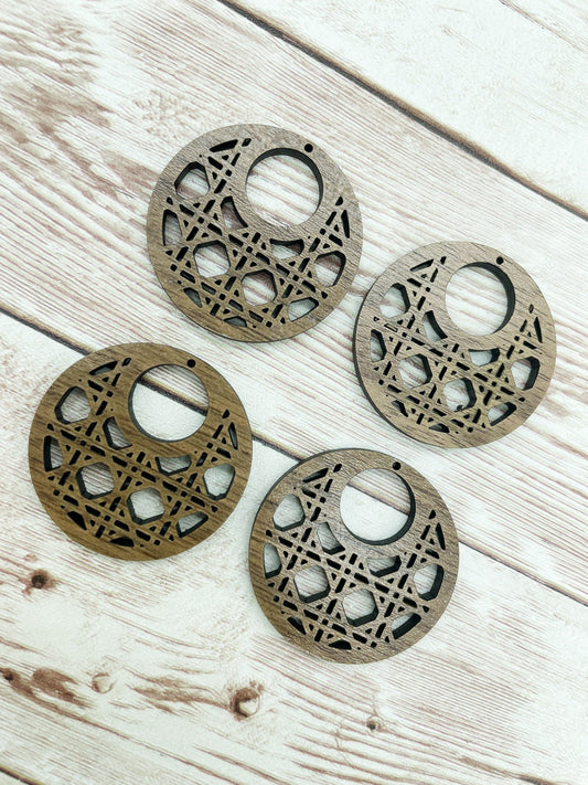 Wood Rattan Open Hoop Earring Blanks, Finished Walnut Blank, DIY Jewelry Making