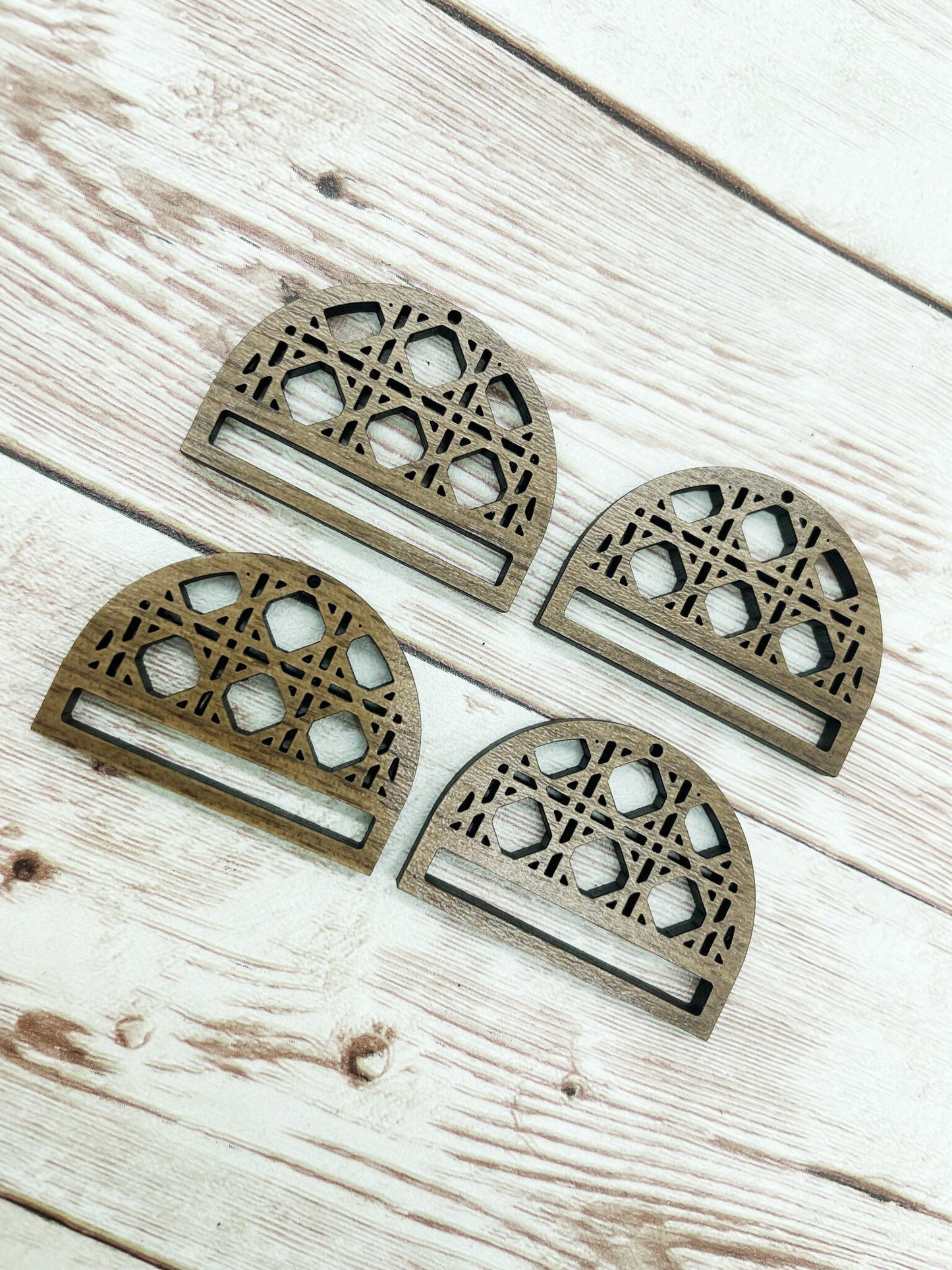 Wood Rattan Half Circle Macrame Earring Blanks, Finished Walnut Blank, DIY Jewelry Making