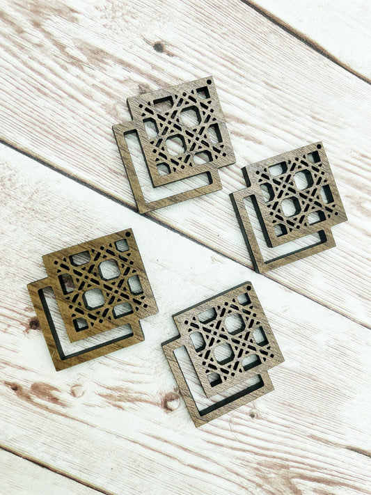 Wood Rattan Diamond Macrame Earring Blanks, Finished Walnut Blank, DIY Jewelry Making