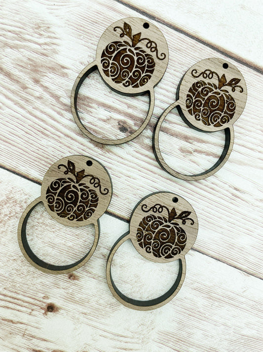 Wood Macrame Engraved Pumpkin Earring Blanks, Finished Walnut Blank, DIY Jewelry Making