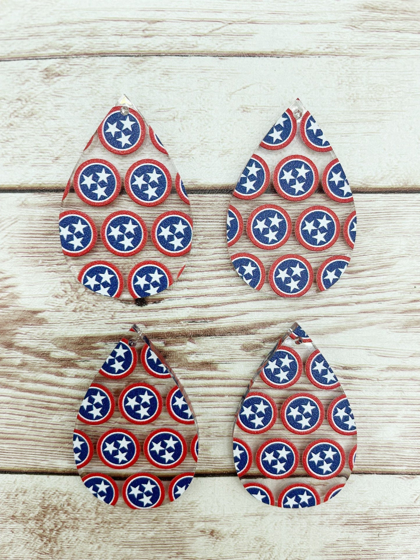 Patterned Tennessee Flag Tristar Acrylic Teardrop Earring Blanks, DIY Jewelry Making