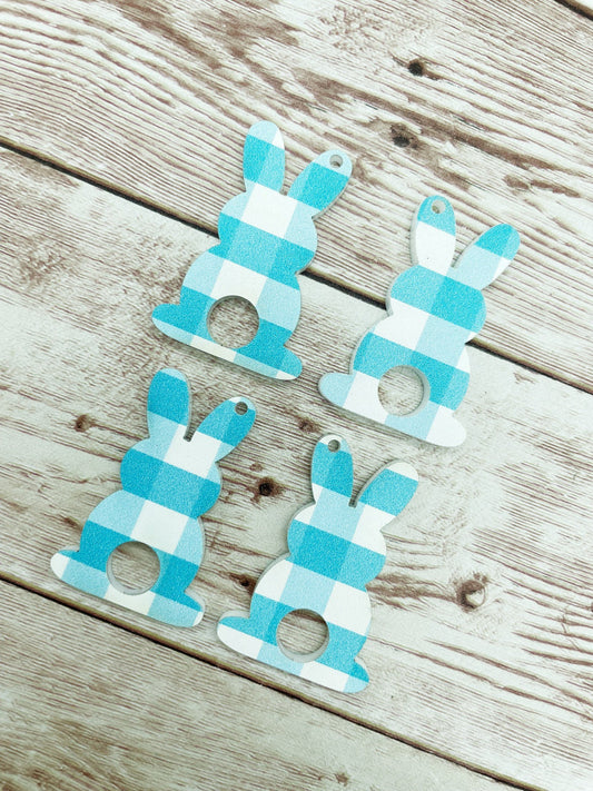 Blue Plaid Acrylic Bunny Rabbit Easter Earring Blanks, DIY Jewelry Making