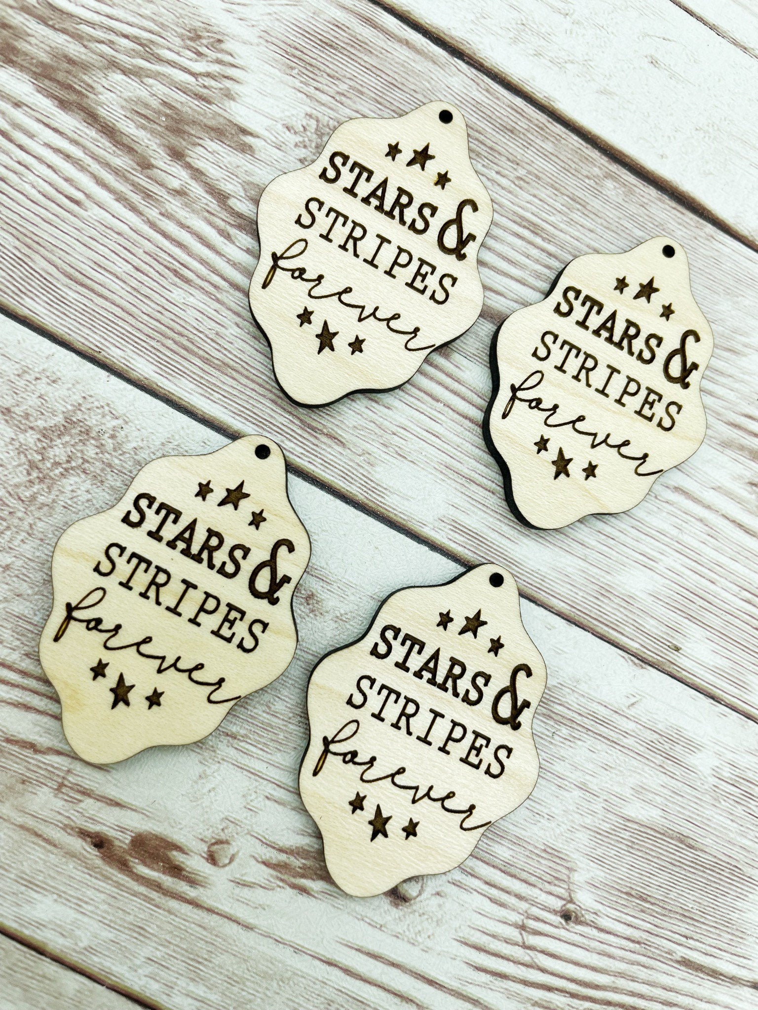 Wood Engraved Stars and Stripes Forever Earring Blanks, Finished Maple Blank, DIY Jewelry Making