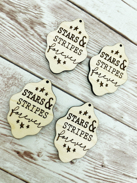 Wood Engraved Stars and Stripes Forever Earring Blanks, Finished Maple Blank, DIY Jewelry Making