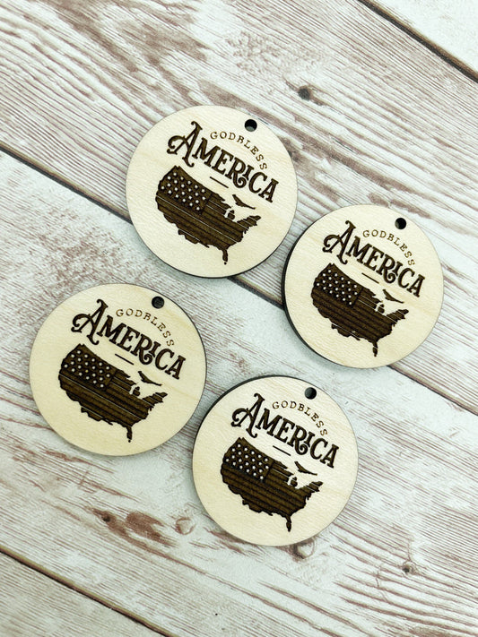 Wood Engraved God Bless America Earring Blanks, Finished Maple Blank, DIY Jewelry Making