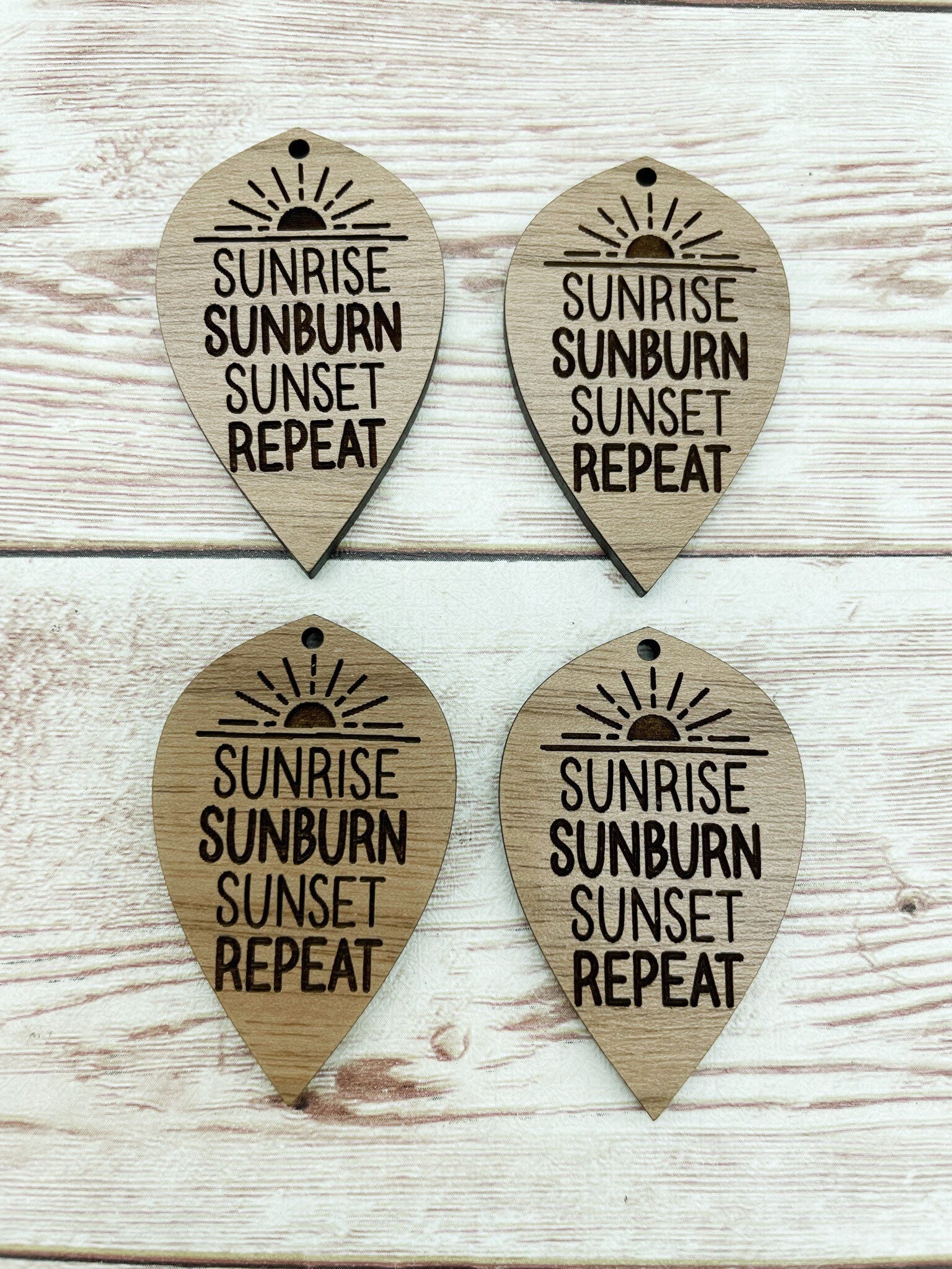Wood Engraved Sunrise Sunburn Sunset Repeat Earring Blanks, Finished Walnut Blank, DIY Jewelry Making