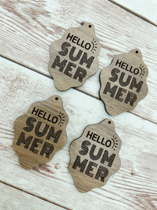 Wood Engraved Hello Summer Earring Blanks, Finished Walnut Blank, DIY Jewelry Making