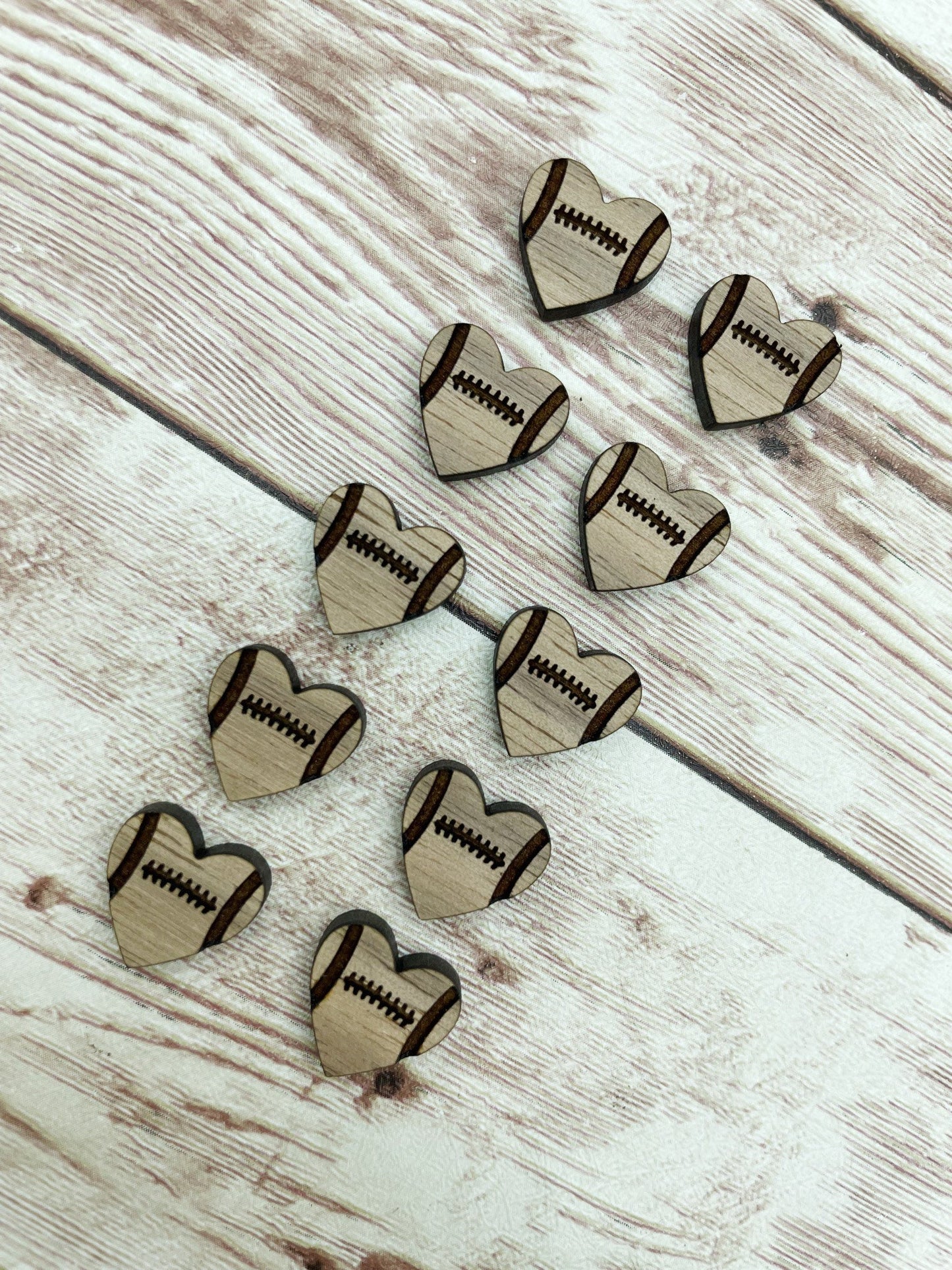 Finished Walnut Stud Football Heart Earring Blanks Set of 5 Pair DIY Jewelry Making