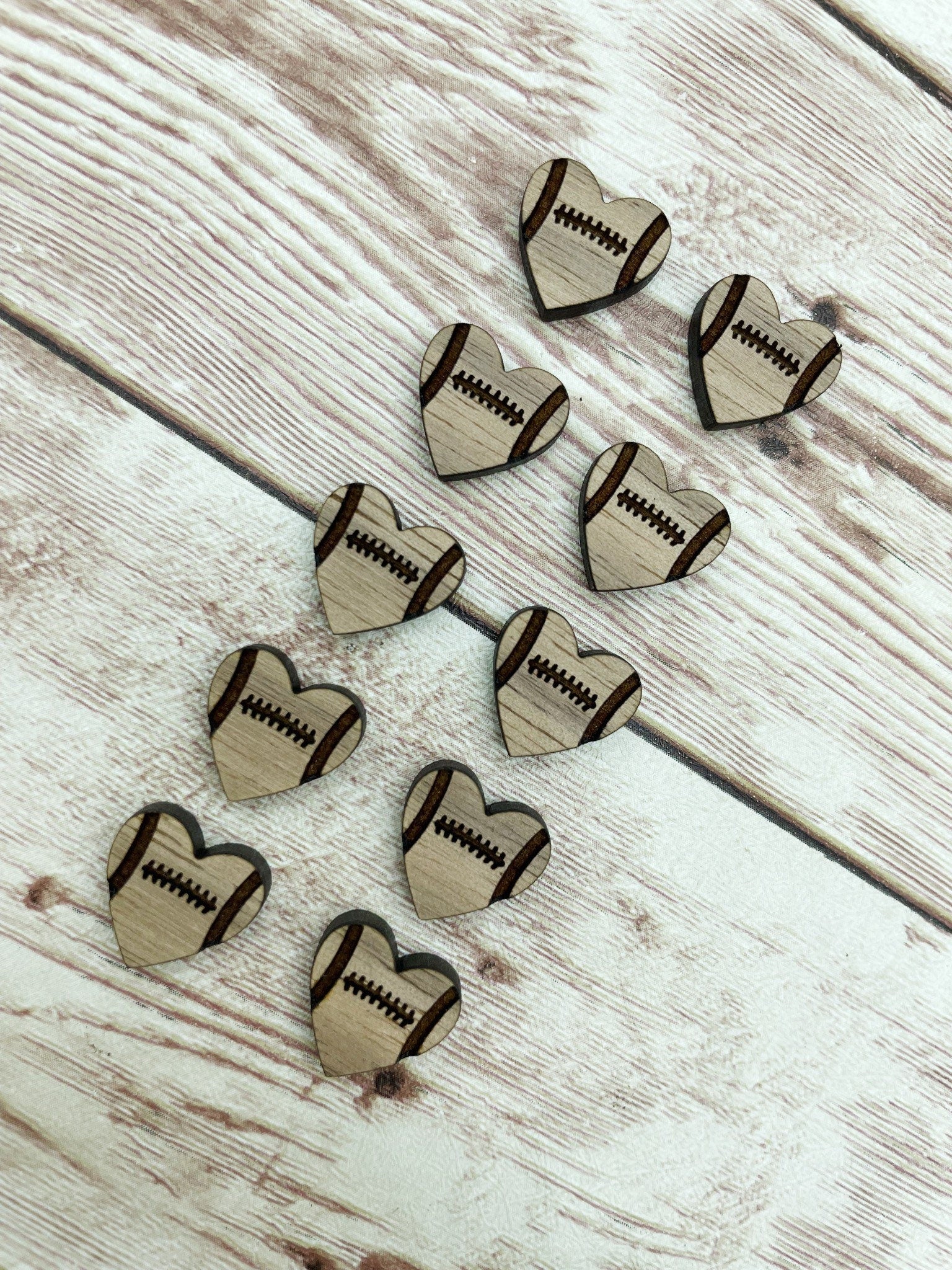 Finished Walnut Stud Football Heart Earring Blanks Set of 5 Pair DIY Jewelry Making