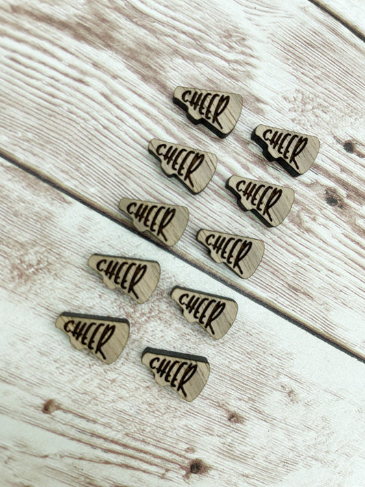 Finished Walnut Stud Cheer Megaphone Earring Blanks Set of 5 Pair DIY Jewelry Making