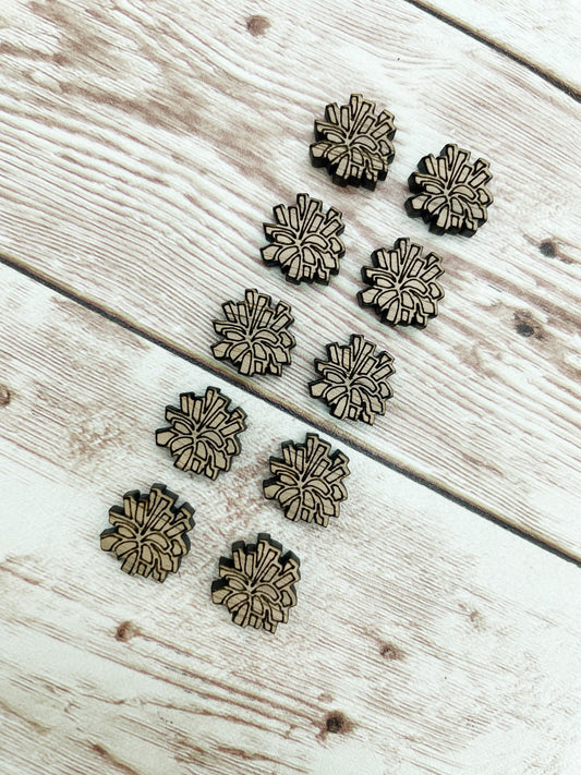 Finished Walnut Stud Cheer Pom Pom Earring Blanks Set of 5 Pair DIY Jewelry Making