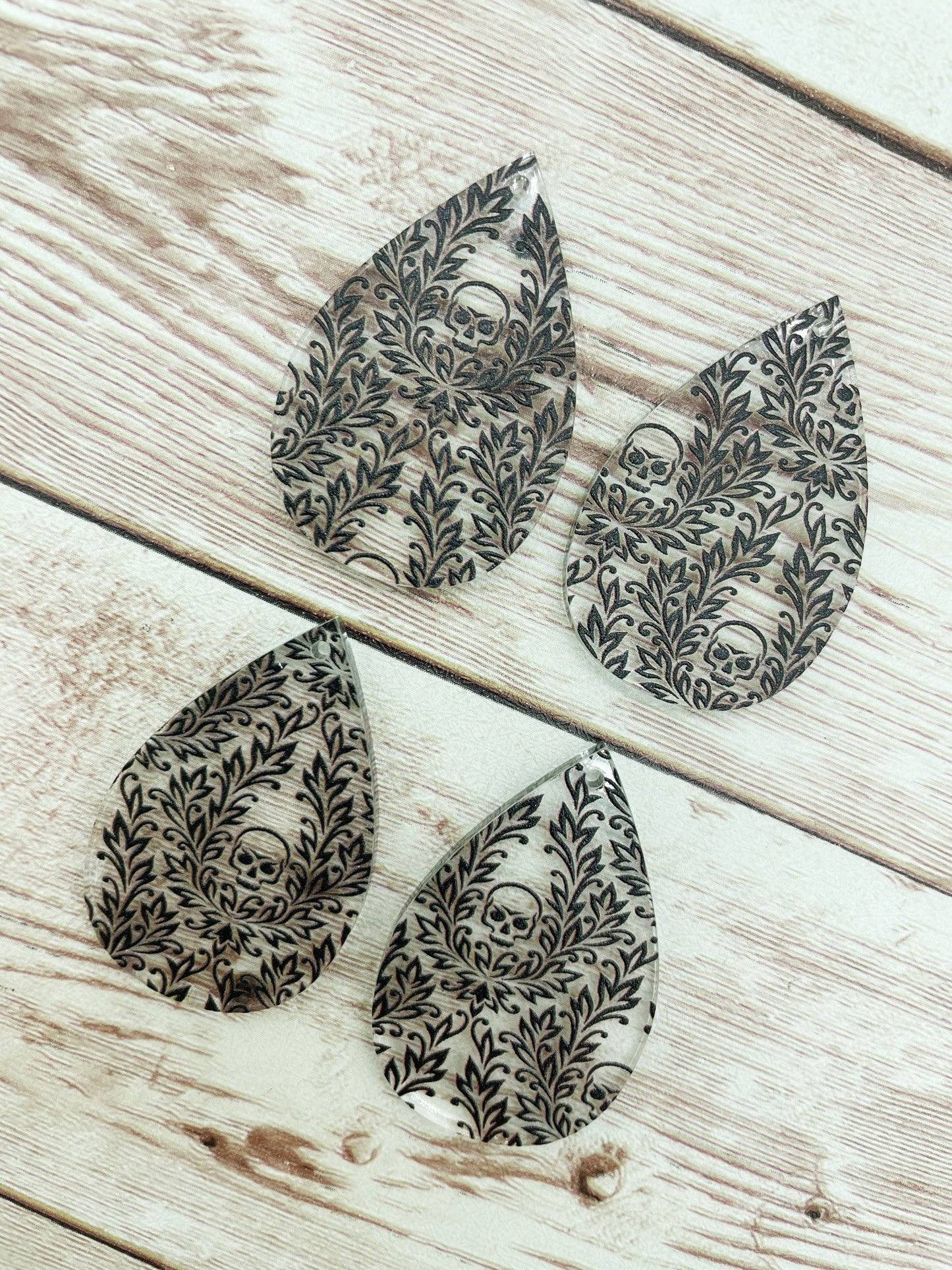Patterned Intricate Skull Print Acrylic Teardrop Earring Blanks, DIY Jewelry Making