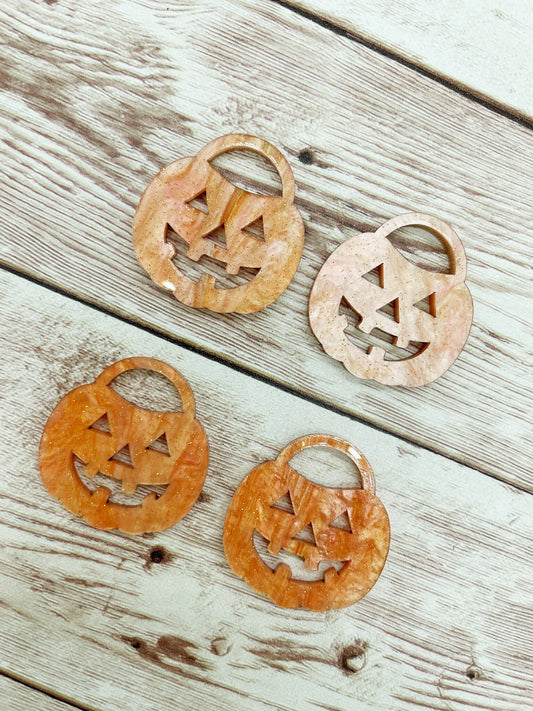 Orange Galaxy Jack-o-lantern Pumpkin Bucket Acrylic Earring Blanks, DIY Jewelry Making