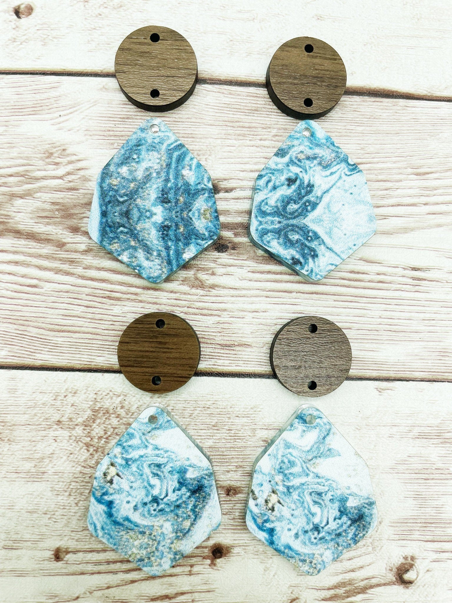 Patterned Marble Acrylic and Wood Circle Set Earring Blanks, DIY Jewelry Making
