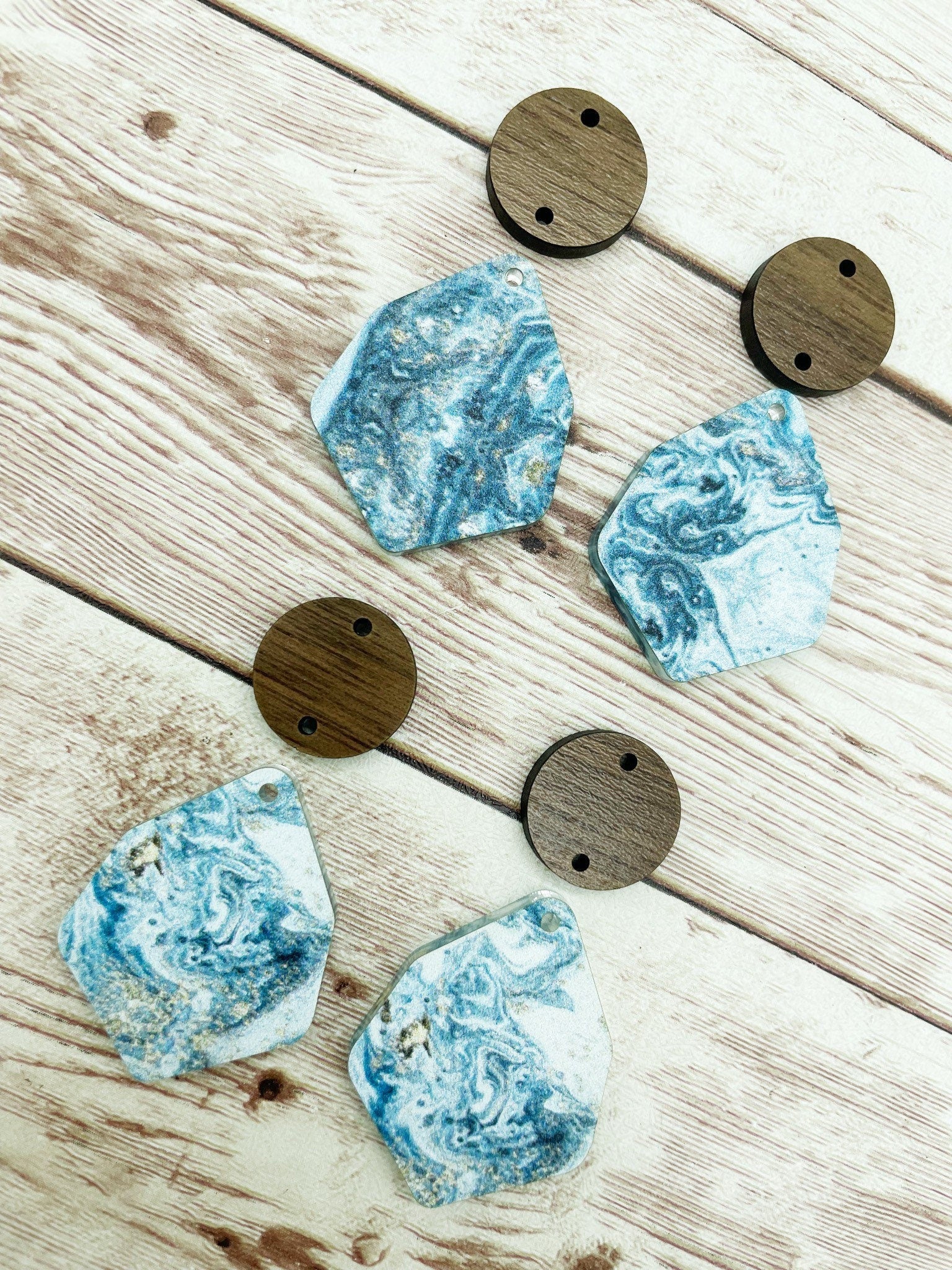 Patterned Marble Acrylic and Wood Circle Set Earring Blanks, DIY Jewelry Making