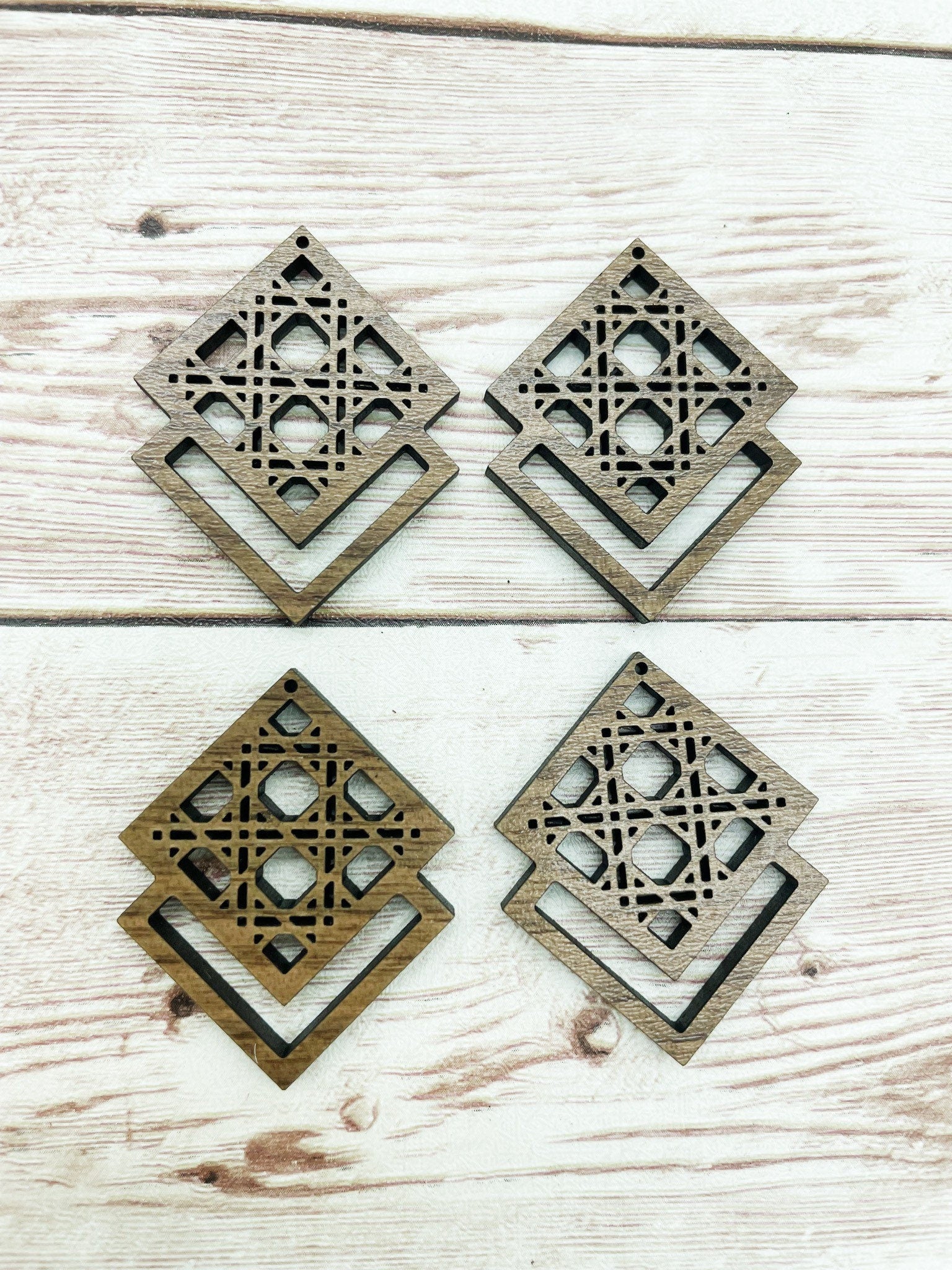 Wood Rattan Diamond Macrame Earring Blanks, Finished Walnut Blank, DIY Jewelry Making