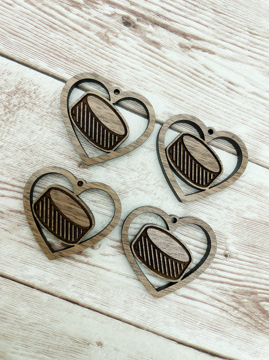 Wood Hockey Heart Earring Blanks, Finished Walnut Blank, DIY Jewelry Making