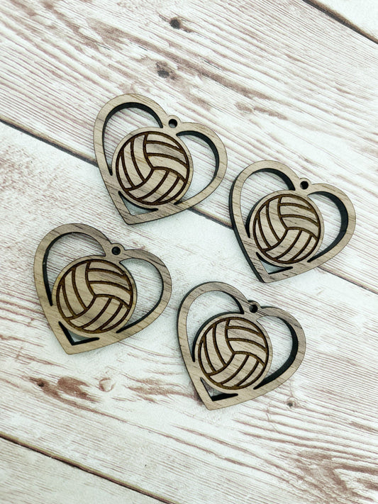 Wood Volleyball Heart Earring Blanks, Finished Walnut Blank, DIY Jewelry Making
