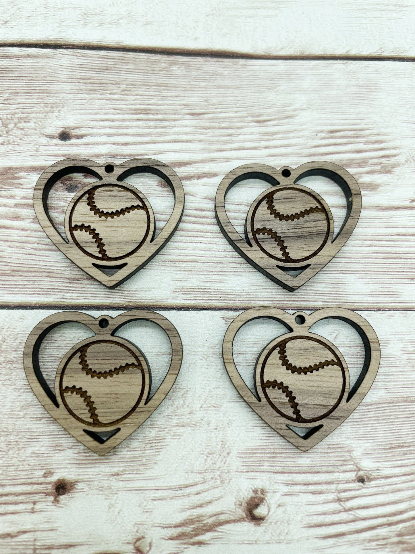 Wood Baseball Softball Heart Earring Blanks, Finished Walnut Blank, DIY Jewelry Making