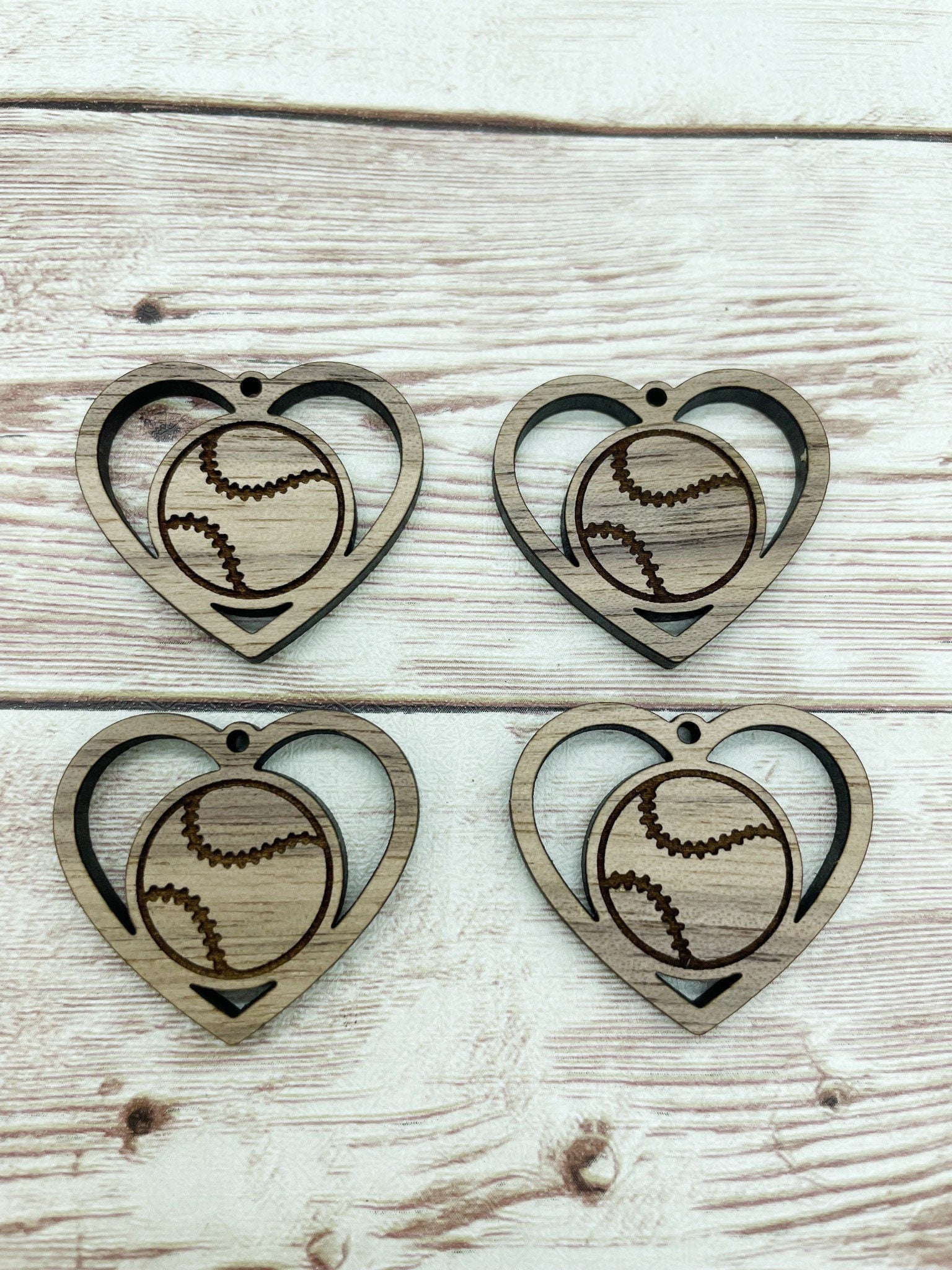 Wood Baseball Softball Heart Earring Blanks, Finished Walnut Blank, DIY Jewelry Making