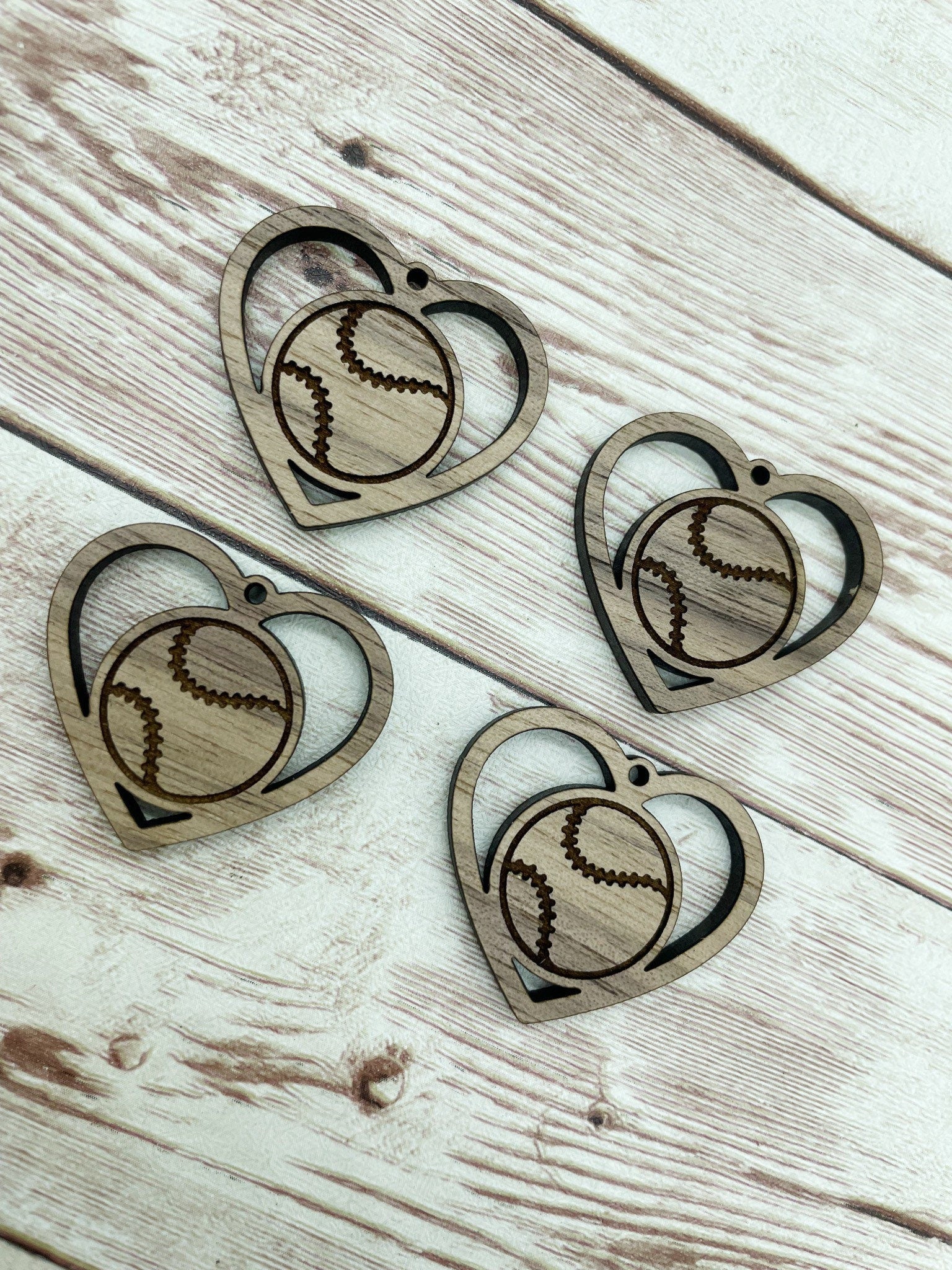 Wood Baseball Softball Heart Earring Blanks, Finished Walnut Blank, DIY Jewelry Making