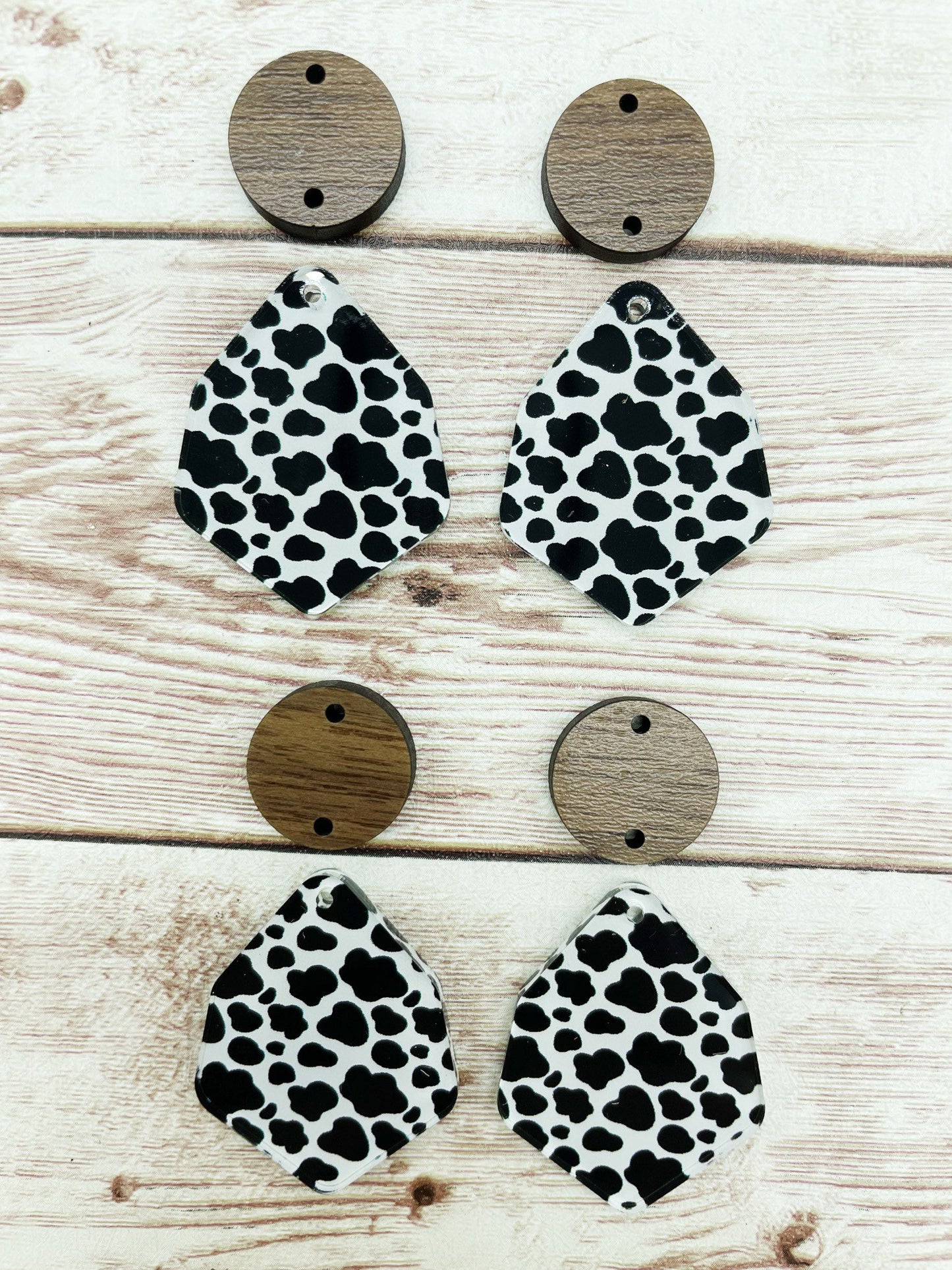 Patterned Cow Print Acrylic and Wood Circle Set Earring Blanks, DIY Jewelry Making
