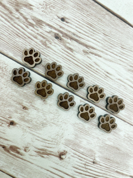 Finished Walnut Stud Paw Print Earring Blanks Set of 5 Pair DIY Jewelry Making