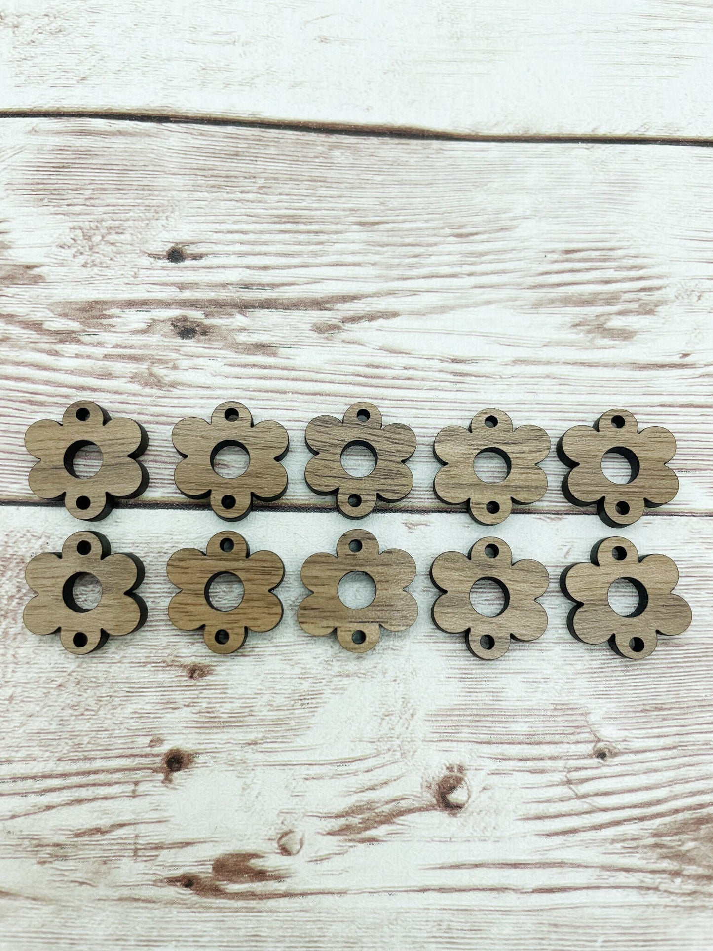 Wood Flower Earring Connectors Set of 5 Pair, Finished Walnut Blank, DIY Jewelry Making