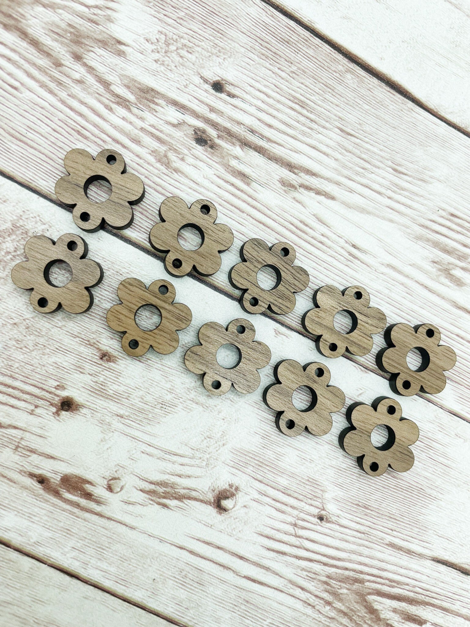 Wood Flower Earring Connectors Set of 5 Pair, Finished Walnut Blank, DIY Jewelry Making