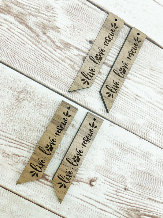 Wood Bar Engraved Live Love Rescue Earring Blanks, Finished Walnut Blank, DIY Jewelry Making