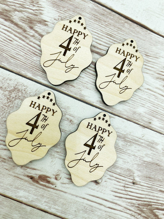 Wood Engraved Happy 4th of July Earring Blanks, Finished Maple Blank, DIY Jewelry Making