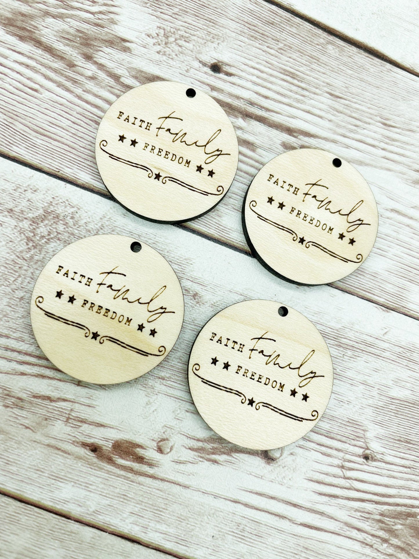 Wood Engraved Faith Family Freedom Earring Blanks, Finished Maple Blank, DIY Jewelry Making