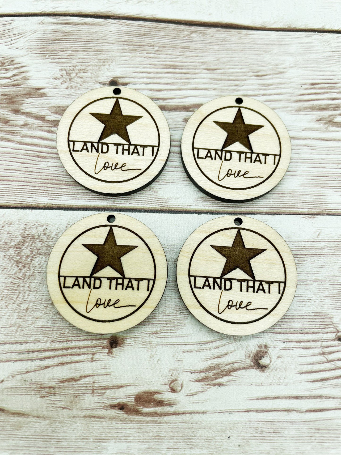 Wood Engraved Land That I Love Earring Blanks, Finished Maple Blank, DIY Jewelry Making