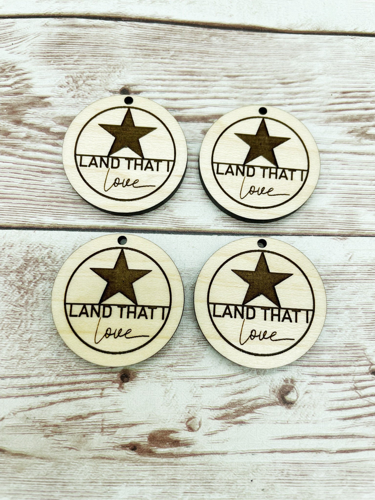 Wood Engraved Land That I Love Earring Blanks, Finished Maple Blank, DIY Jewelry Making