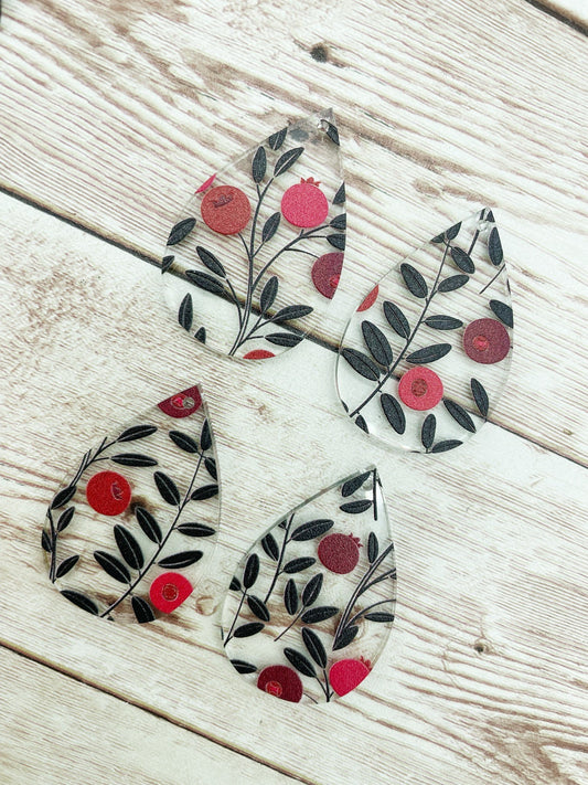 Patterned Cranberries Teardrop Acrylic Earring Blanks, DIY Jewelry Making