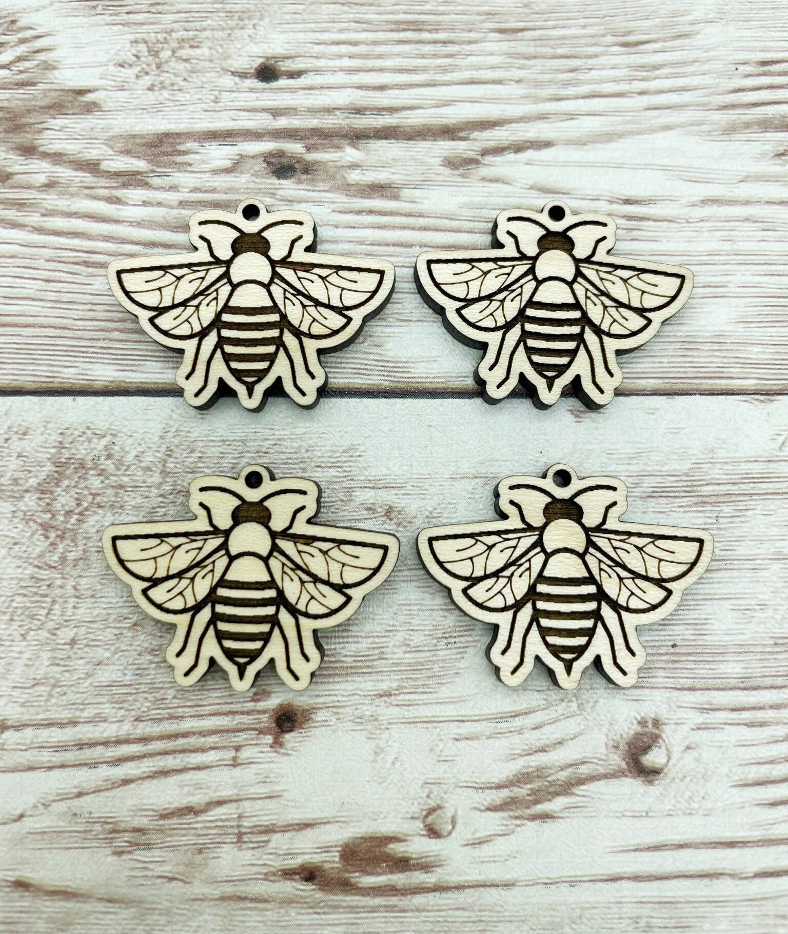 Wood Engraved Bee Earring Blanks, Finished Maple Blank, DIY Jewelry Making