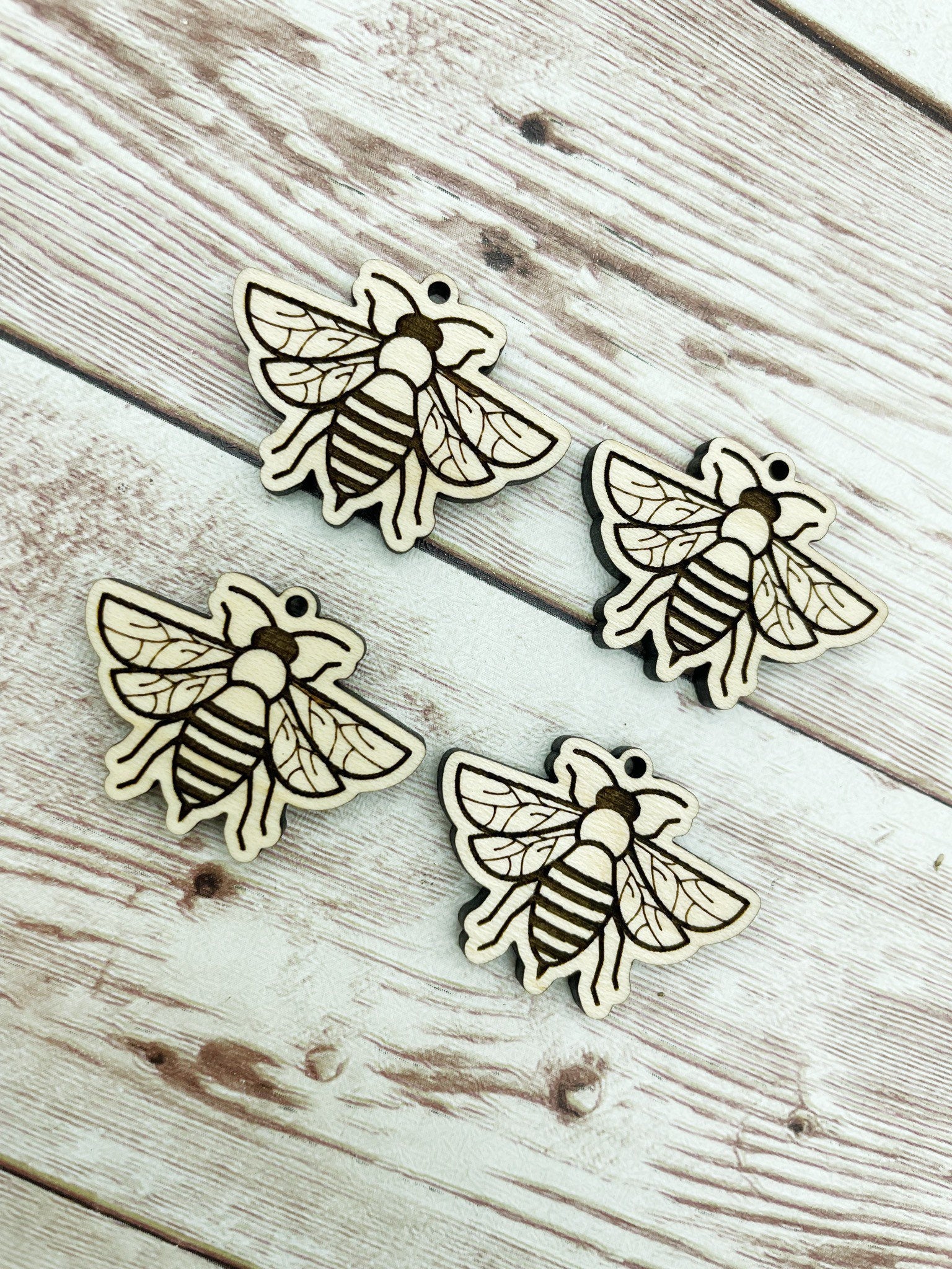 Wood Engraved Bee Earring Blanks, Finished Maple Blank, DIY Jewelry Making