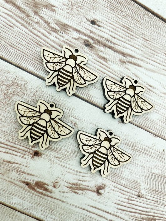 Wood Engraved Bee Earring Blanks, Finished Maple Blank, DIY Jewelry Making