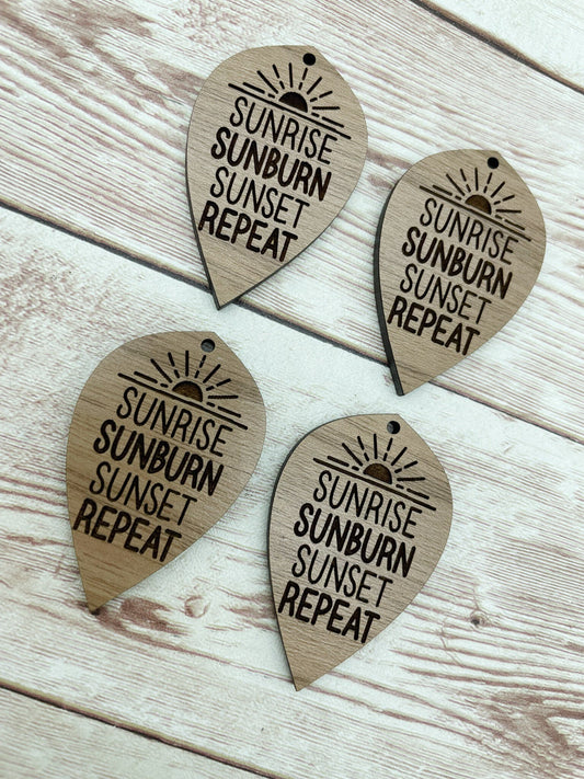 Wood Engraved Sunrise Sunburn Sunset Repeat Earring Blanks, Finished Walnut Blank, DIY Jewelry Making