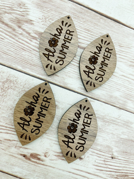Wood Engraved Aloha Summer Earring Blanks, Finished Walnut Blank, DIY Jewelry Making